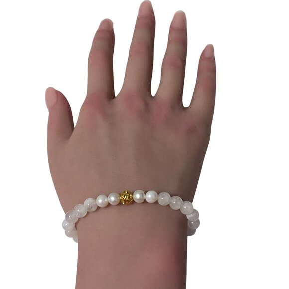 18K Gold Money Coin Ball Gemstones Birthstones Pearl Moonstone 6mm - Picture 6 of 6